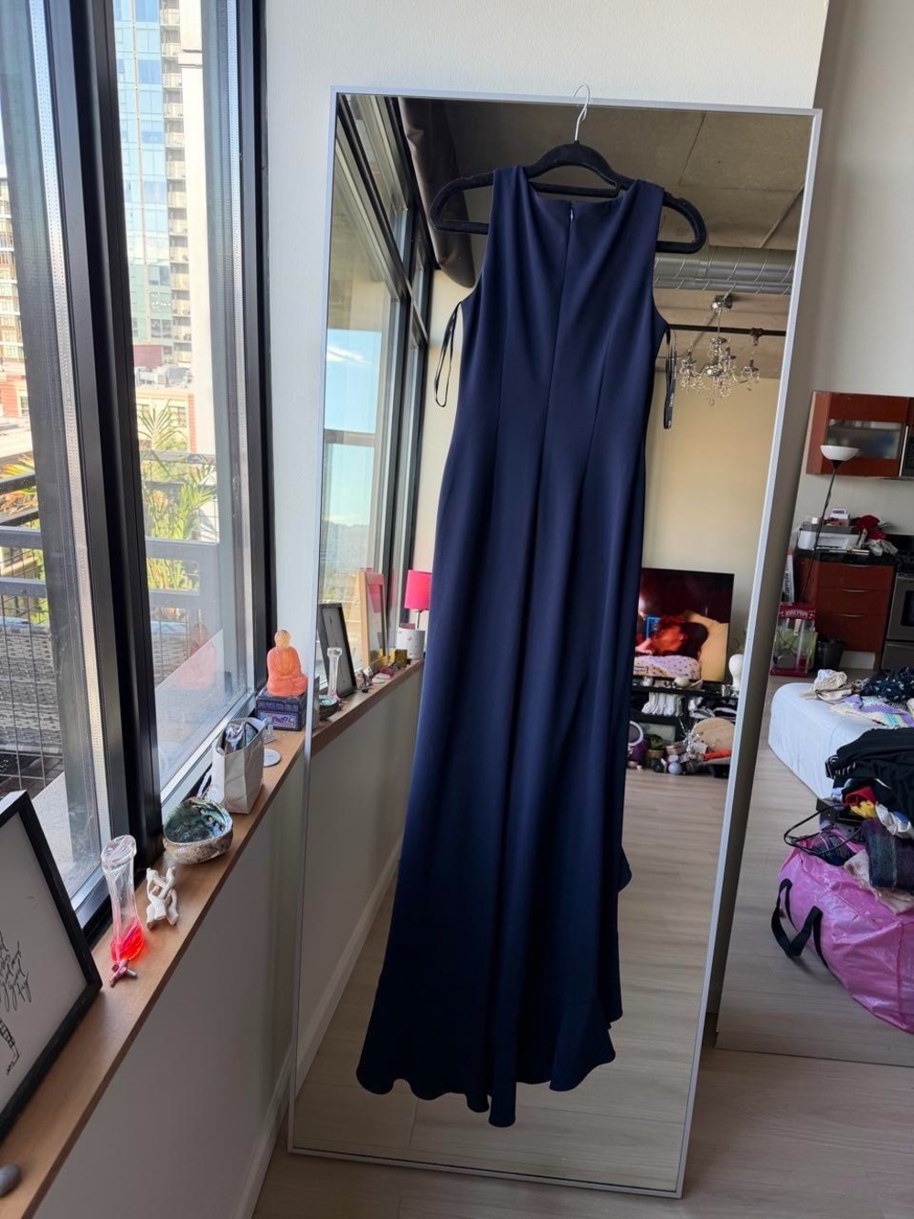 Calvin Klein Blue Sleeveless Mermaid Gown with Front Ruffle Slit - Picture 7 of 7